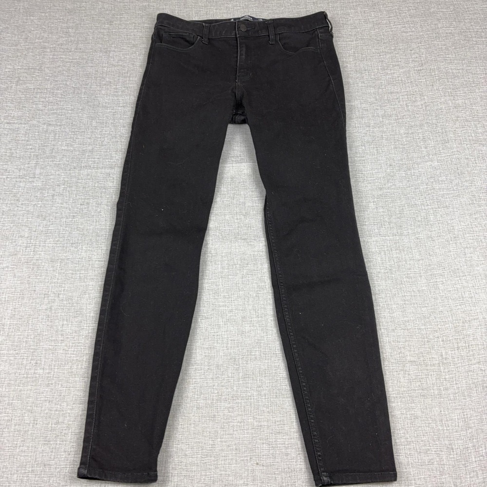 Hollister Jeans Juniors 29 Black Dark Wash Mid Rise Super Skinny Stretch Denim